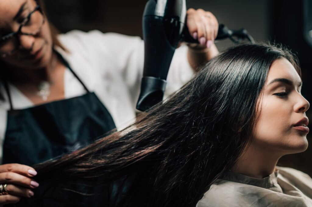 Hair Salon, Hairdresser Drying Hair